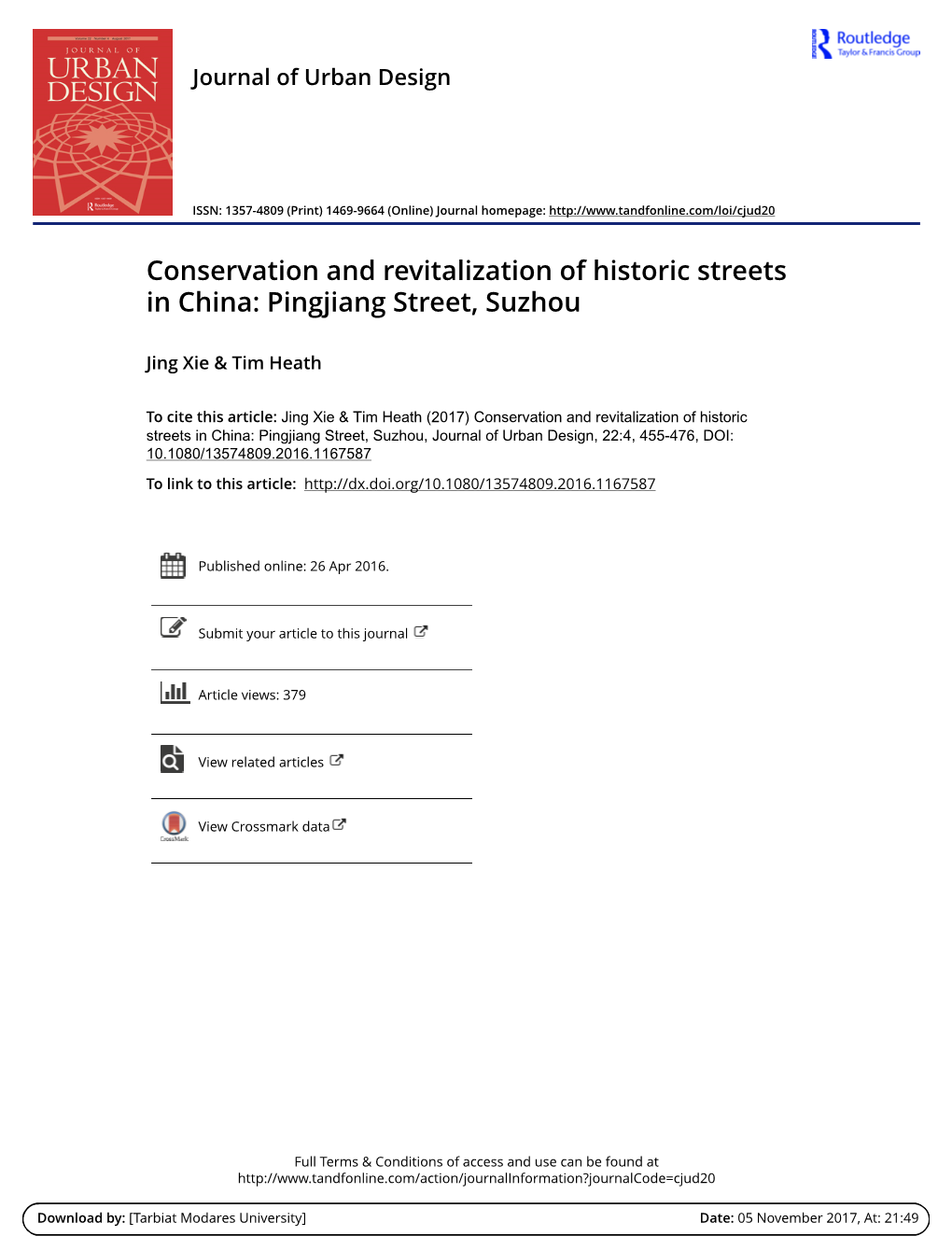 Conservation and Revitalization of Historic Streets in China: Pingjiang Street, Suzhou