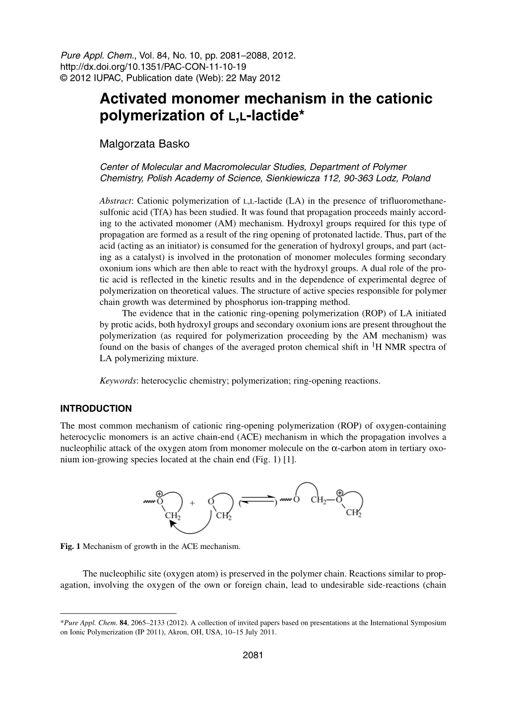 Activated Monomer Mechanism in the Cationic Polymerization of L,L-Lactide*