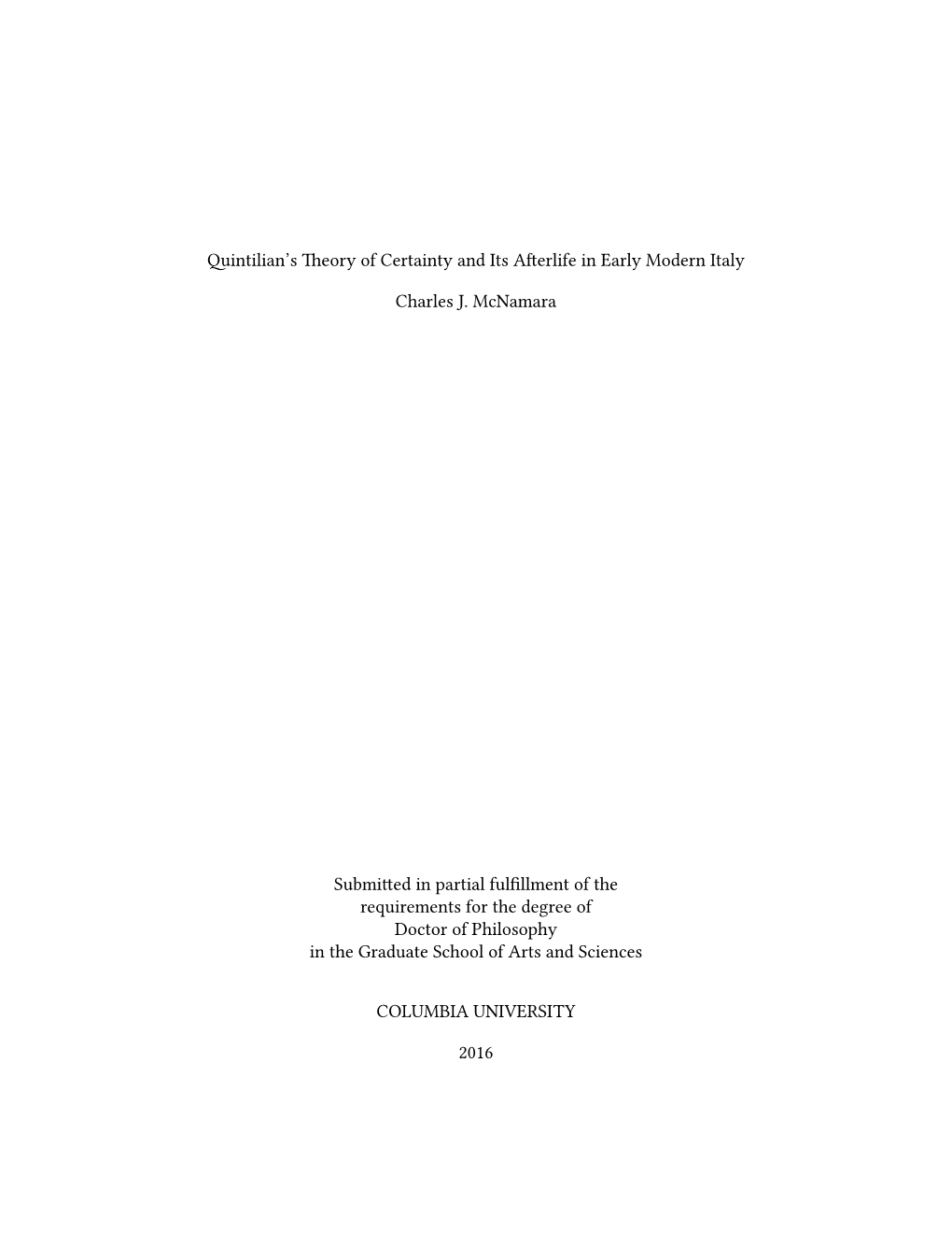 Quintilian's Theory of Certainty and Its Afterlife in Early Modern Italy