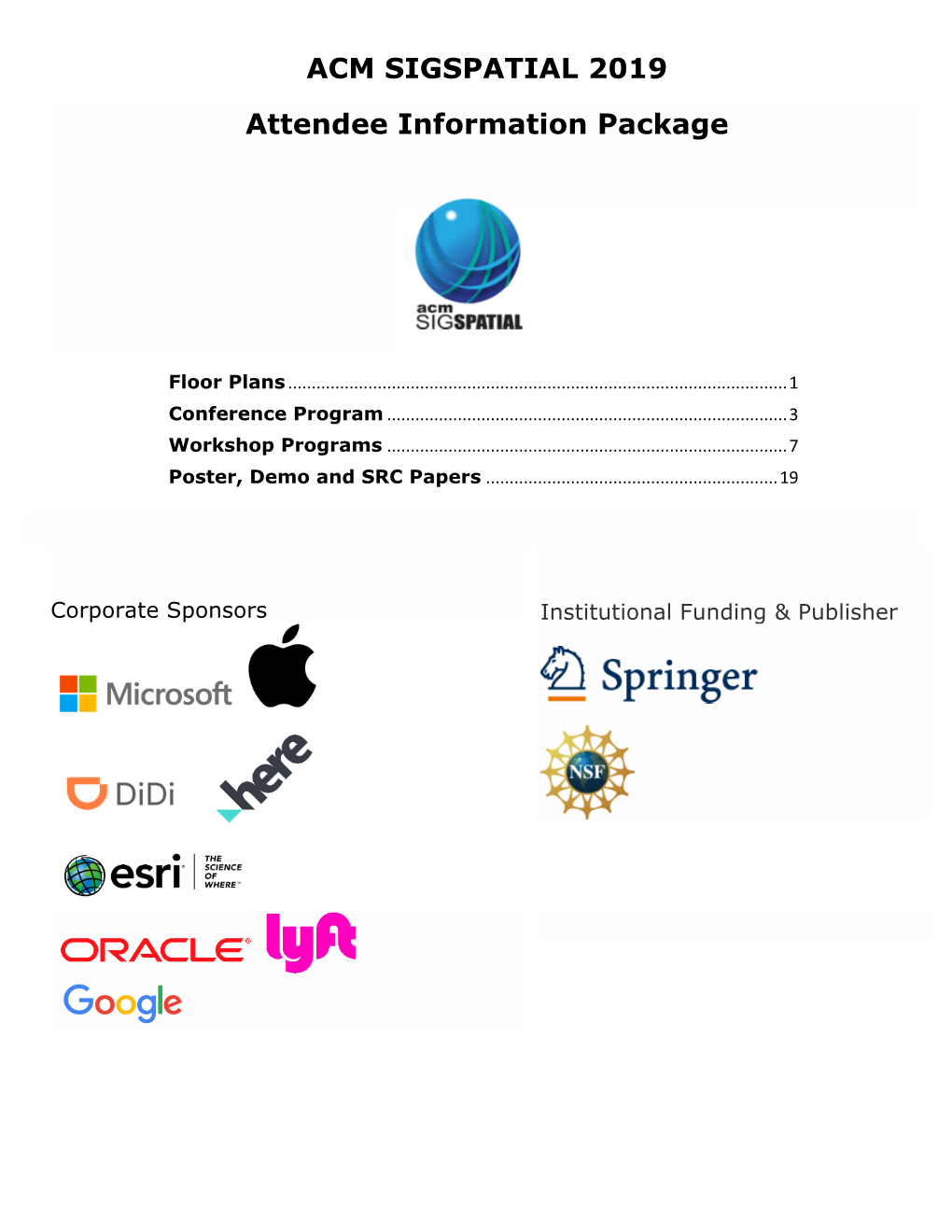 ACM SIGSPATIAL 2019 Attendee Information Package