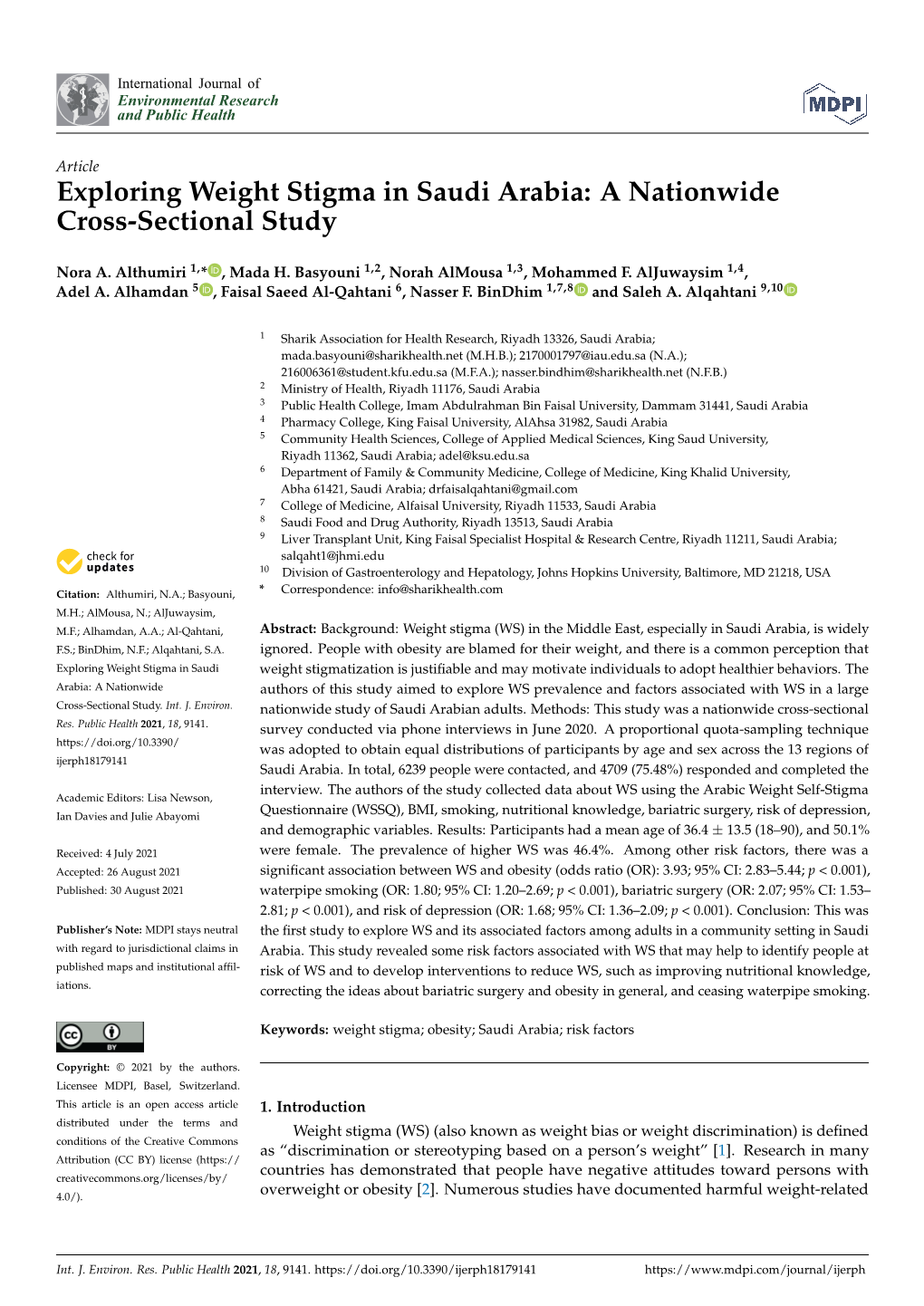 Exploring Weight Stigma in Saudi Arabia: a Nationwide Cross-Sectional Study