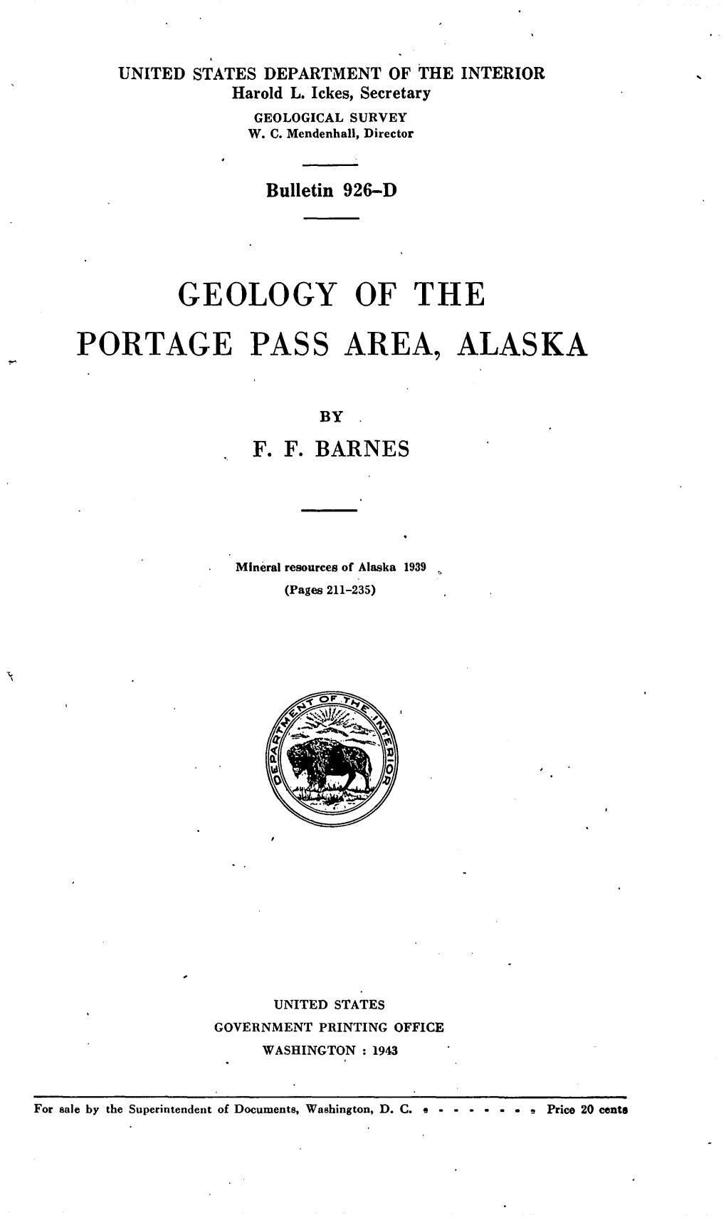 Geology of the Portage Pass Area, Alaska