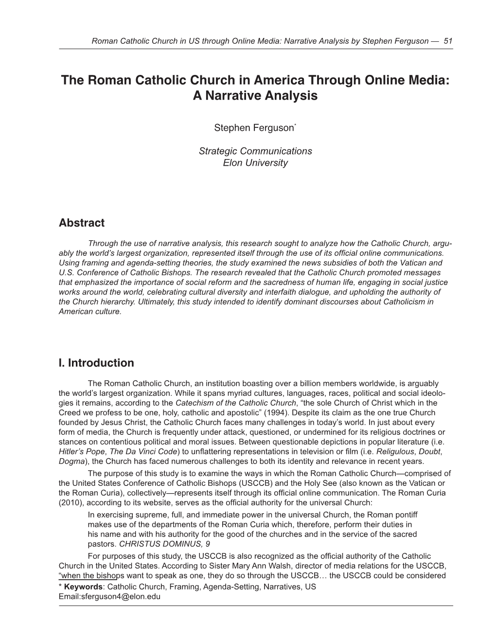 The Roman Catholic Church in America Through Online Media: a Narrative Analysis