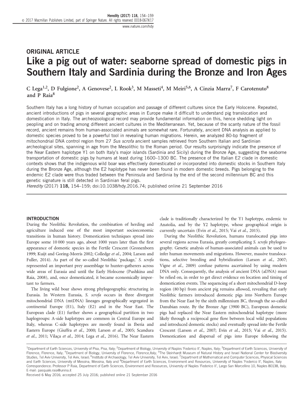 Seaborne Spread of Domestic Pigs in Southern Italy and Sardinia During the Bronze and Iron Ages