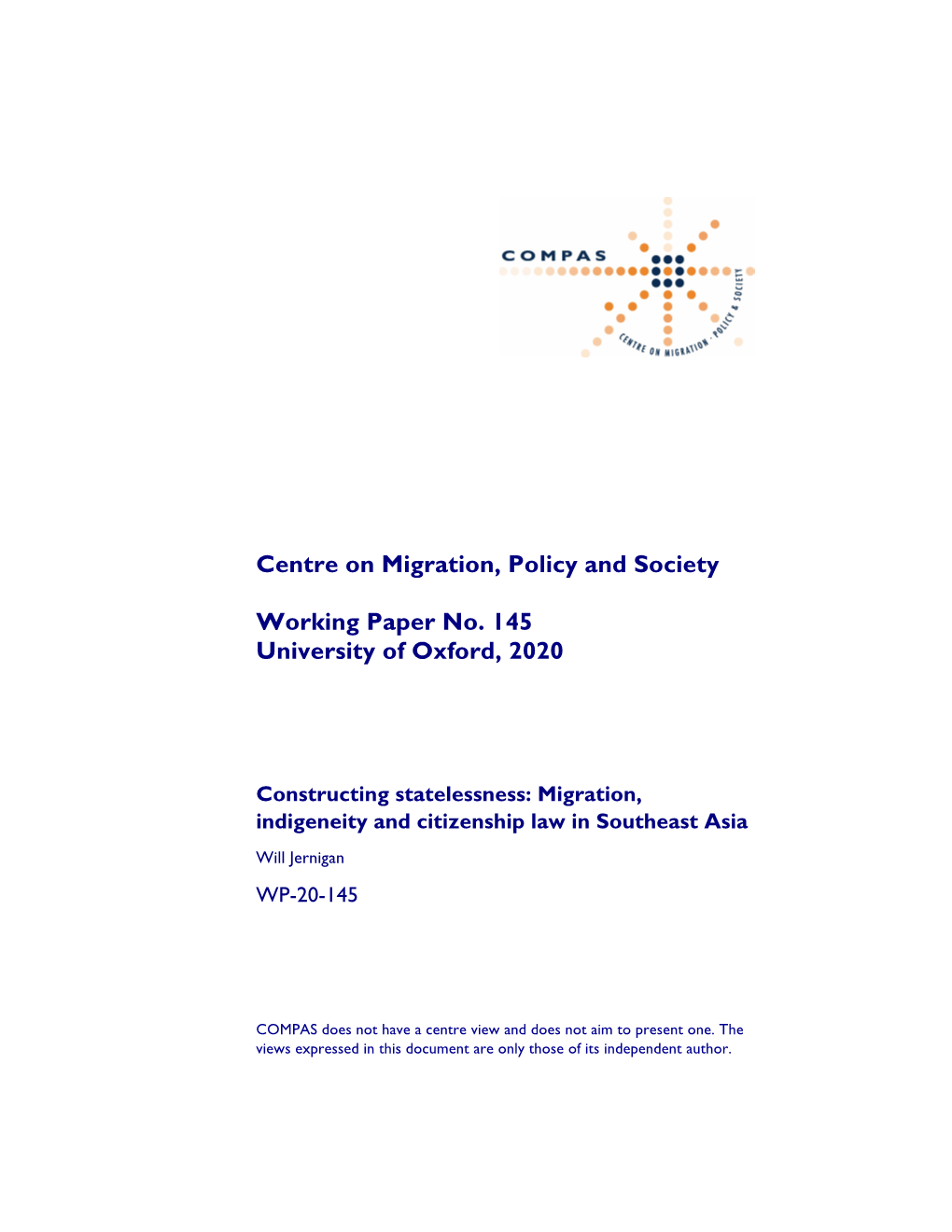 Centre on Migration, Policy and Society Working Paper No. 145