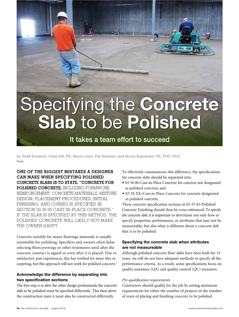 Specifying the Concrete Slab to Be Polished It Takes a Team Effort to Succeed