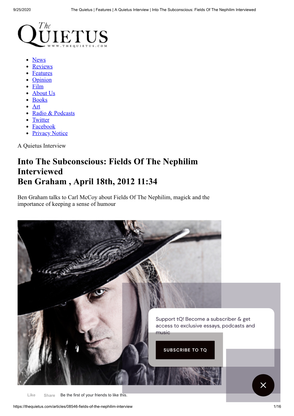 Into the Subconscious: Fields of the Nephilim Interviewed