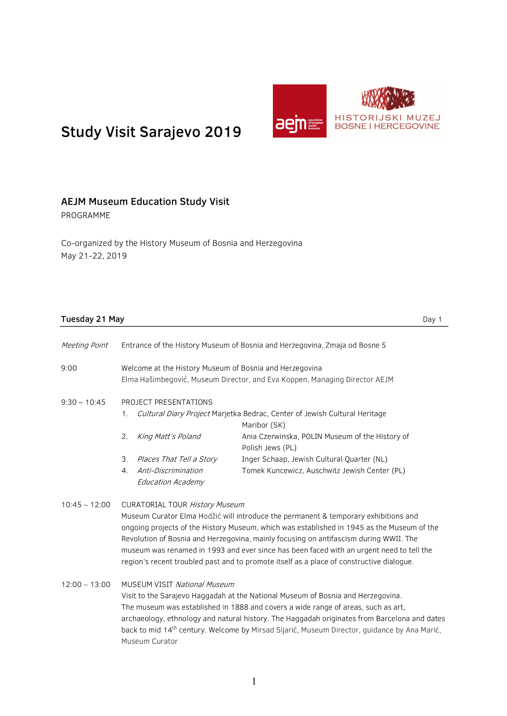 Programme Sarajevo Study Visit 2019