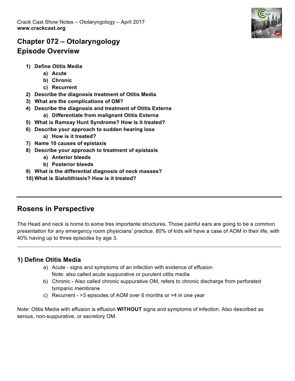 Otolaryngology Episode Overview Rosens in Perspective