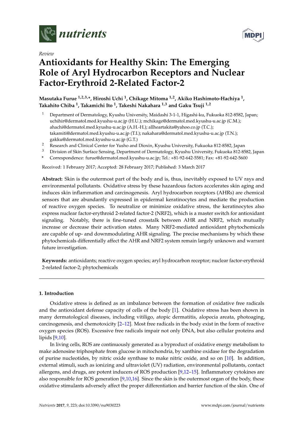 Antioxidants for Healthy Skin: the Emerging Role of Aryl Hydrocarbon Receptors and Nuclear Factor-Erythroid 2-Related Factor-2