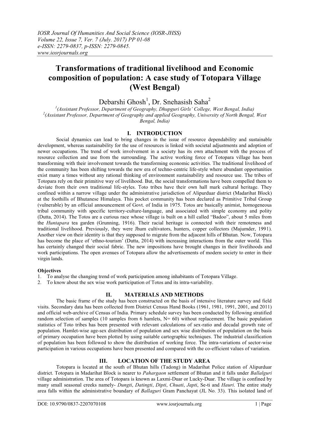 A Case Study of Totopara Village (West Bengal)