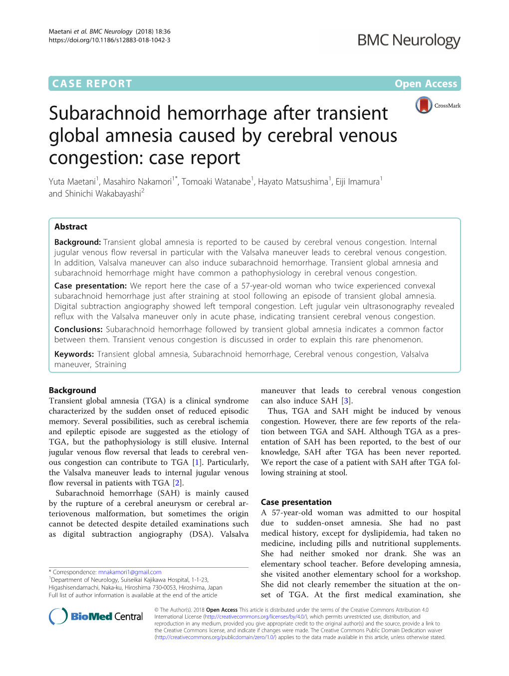 Subarachnoid Hemorrhage After Transient Global