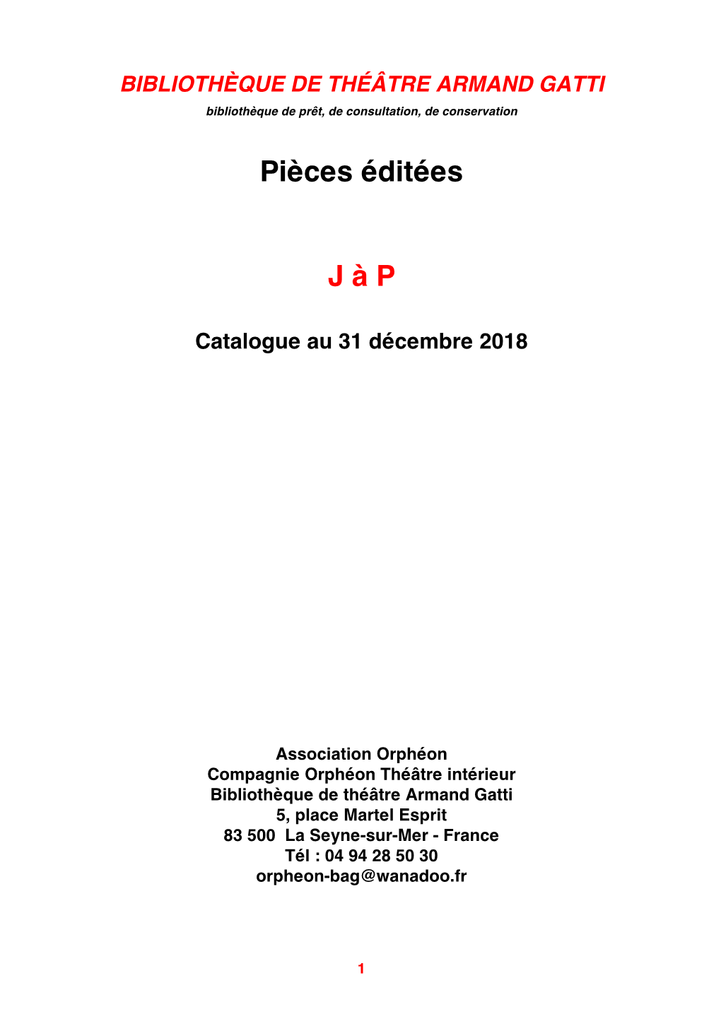 Catalogue De Pièces De Théâtre