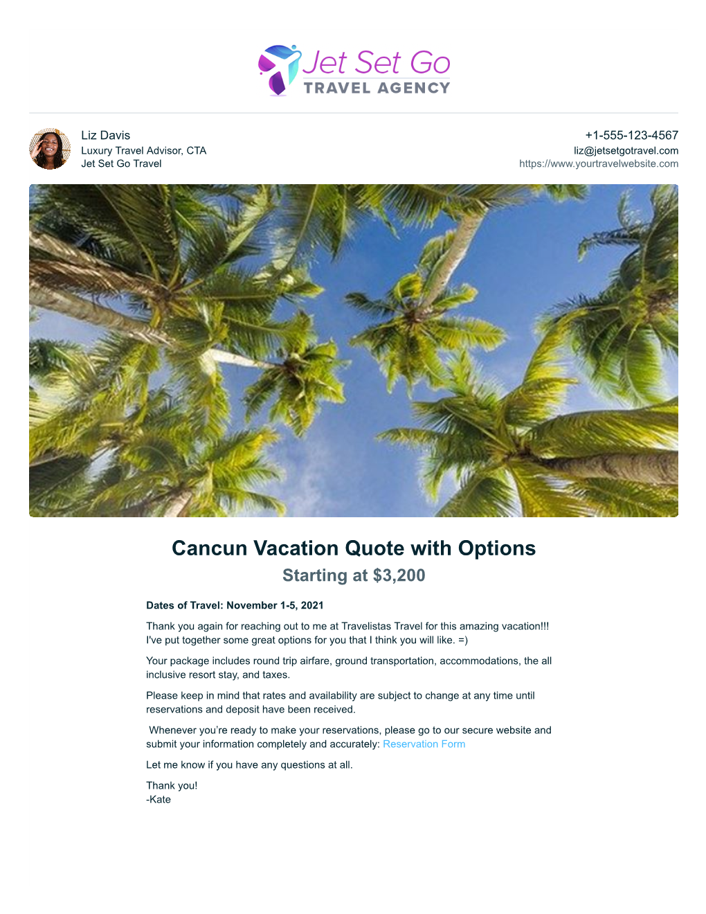 Cancun Vacation Quote with Options Starting at $3,200