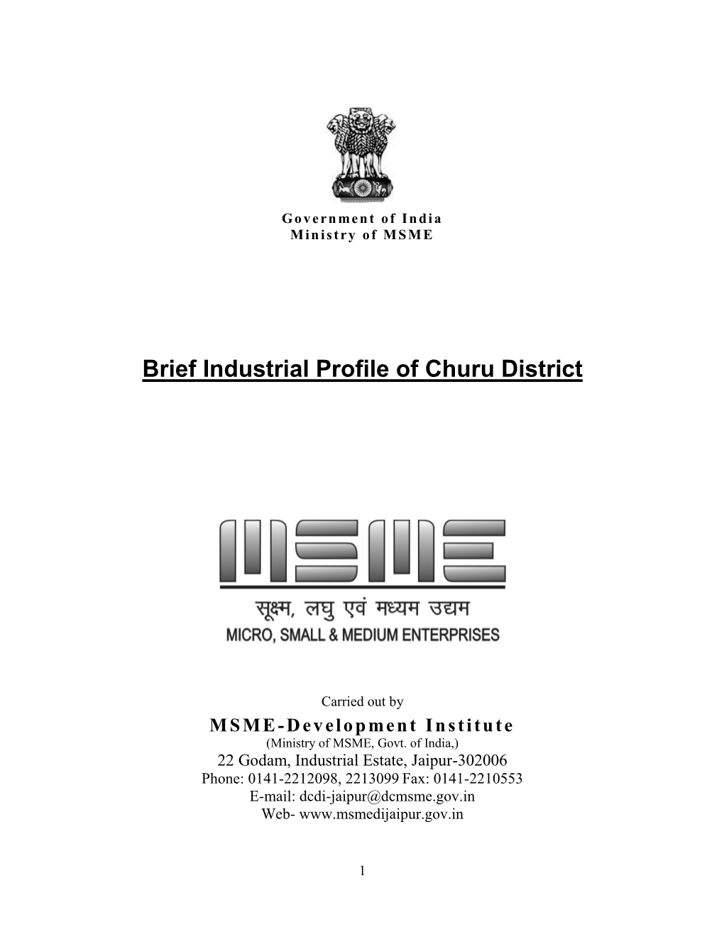 Brief Industrial Profile of Churu District