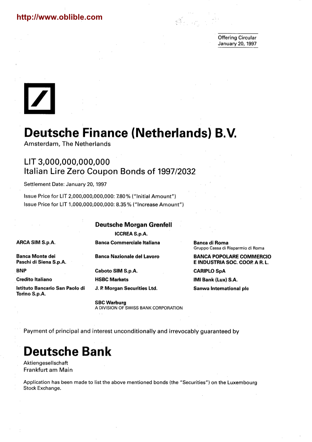 Deutsche Finance (Netherlands) BY. Deutsche Bank