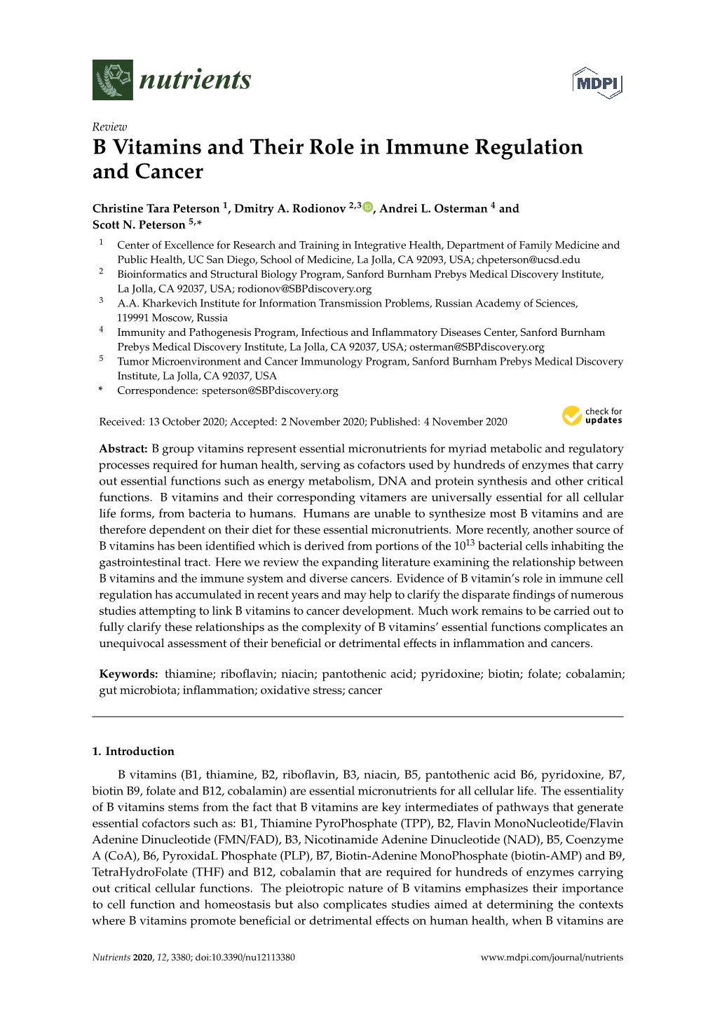 B Vitamins and Their Role in Immune Regulation and Cancer