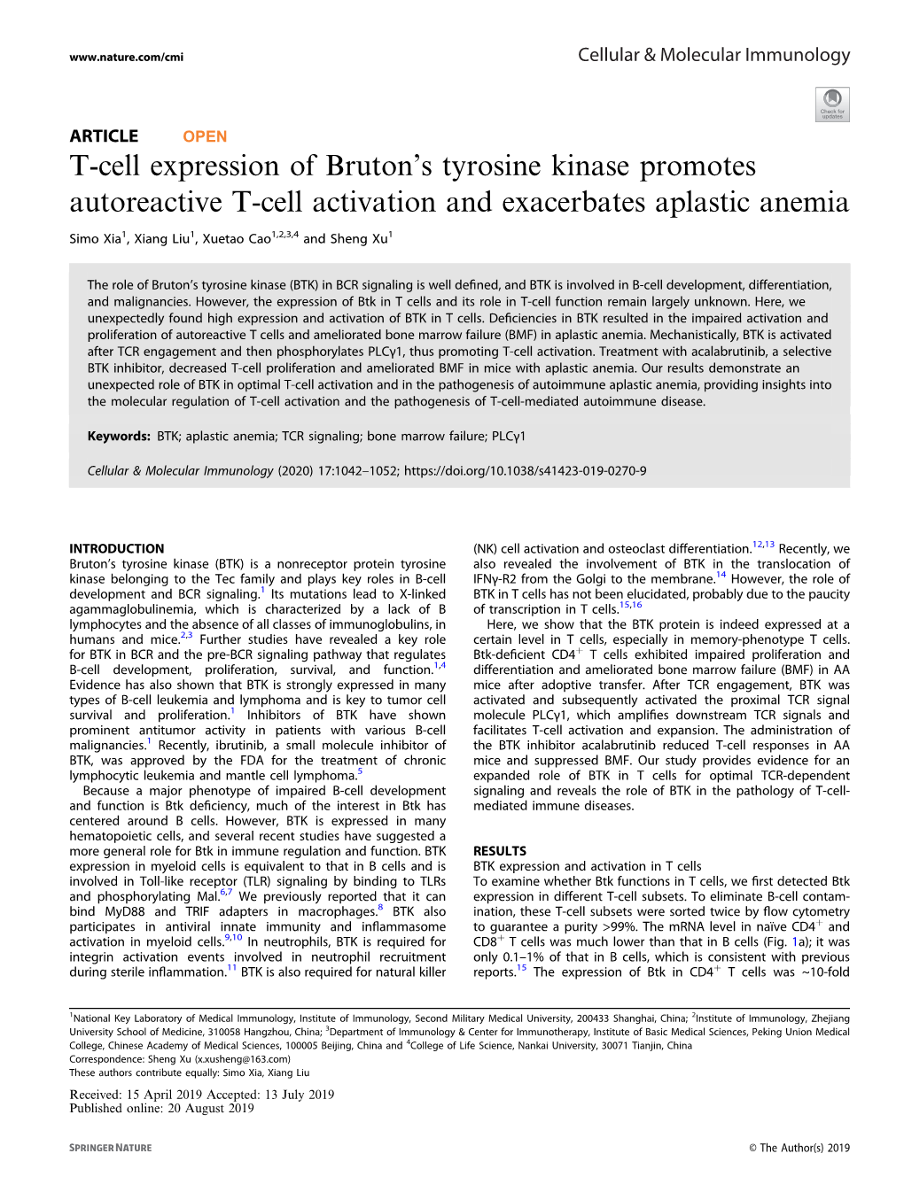 T-Cell Expression of Brutonâ€™S Tyrosine Kinase Promotes