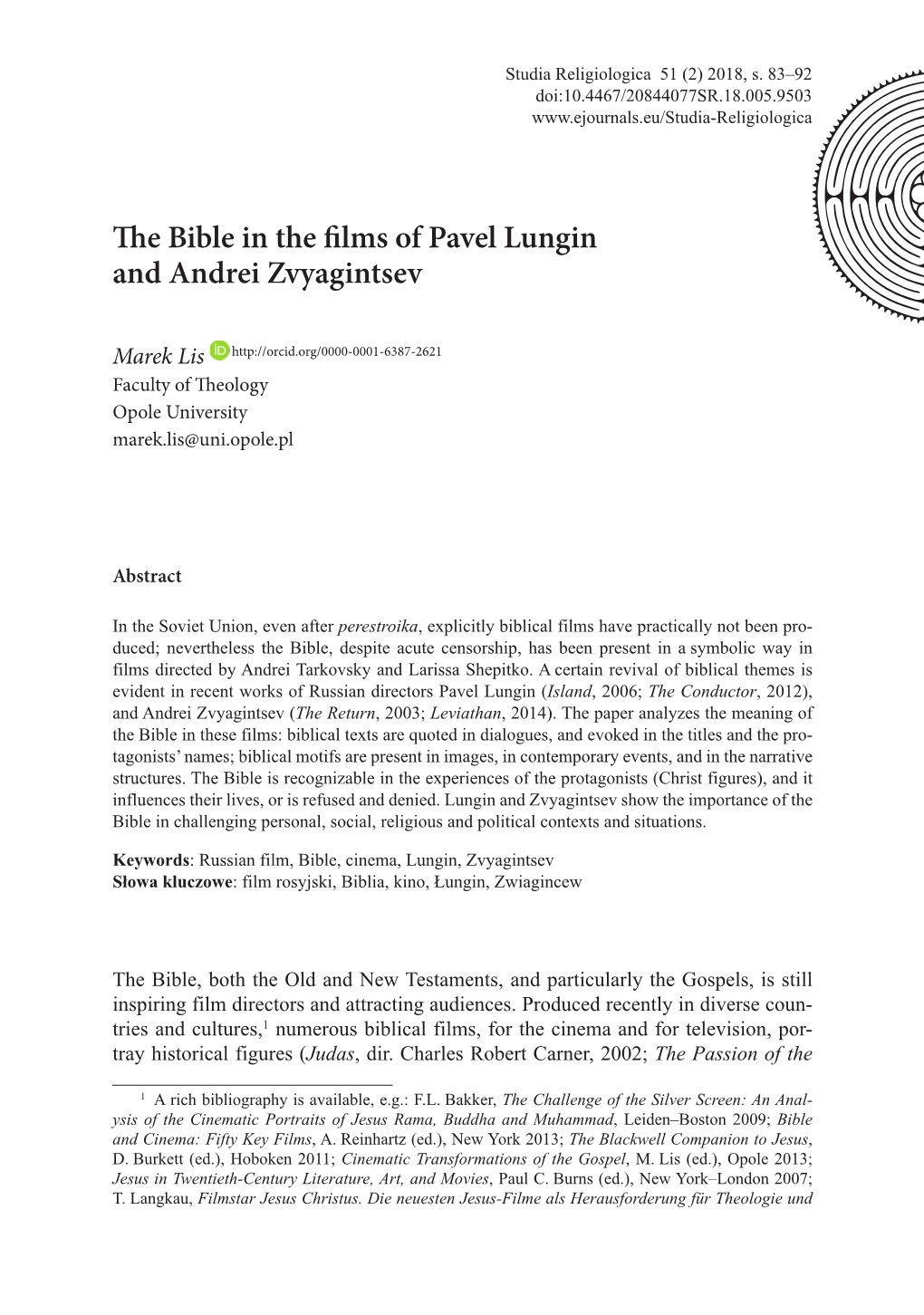 The Bible in the Films of Pavel Lungin and Andrei Zvyagintsev