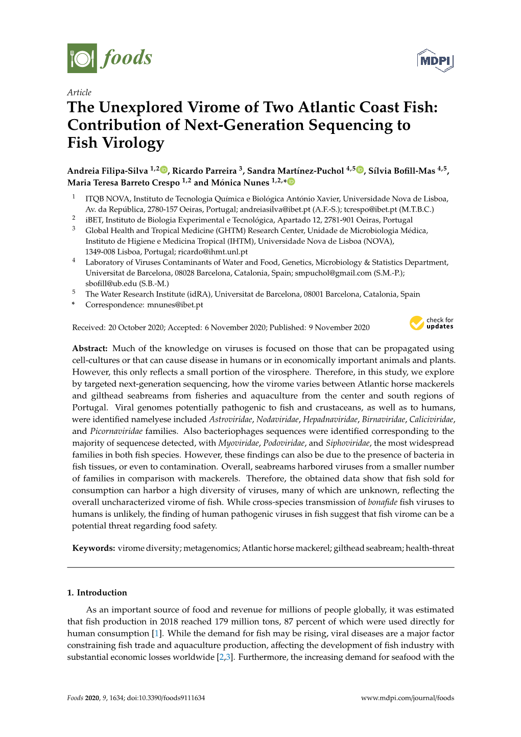 The Unexplored Virome of Two Atlantic Coast Fish: Contribution of Next-Generation Sequencing to Fish Virology