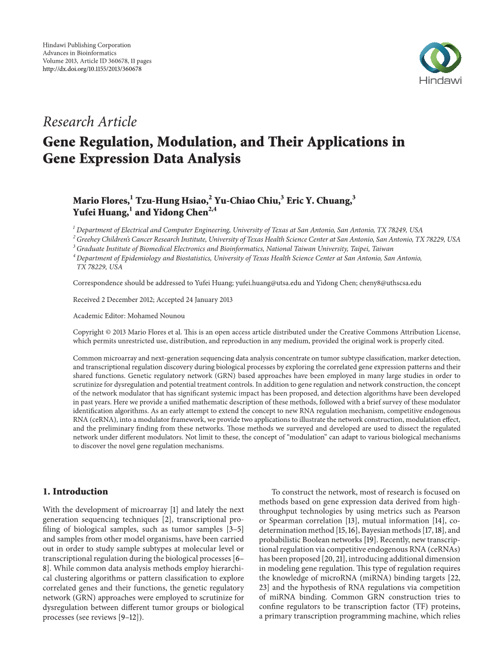 Research Article Gene Regulation, Modulation, and Their Applications in Gene Expression Data Analysis