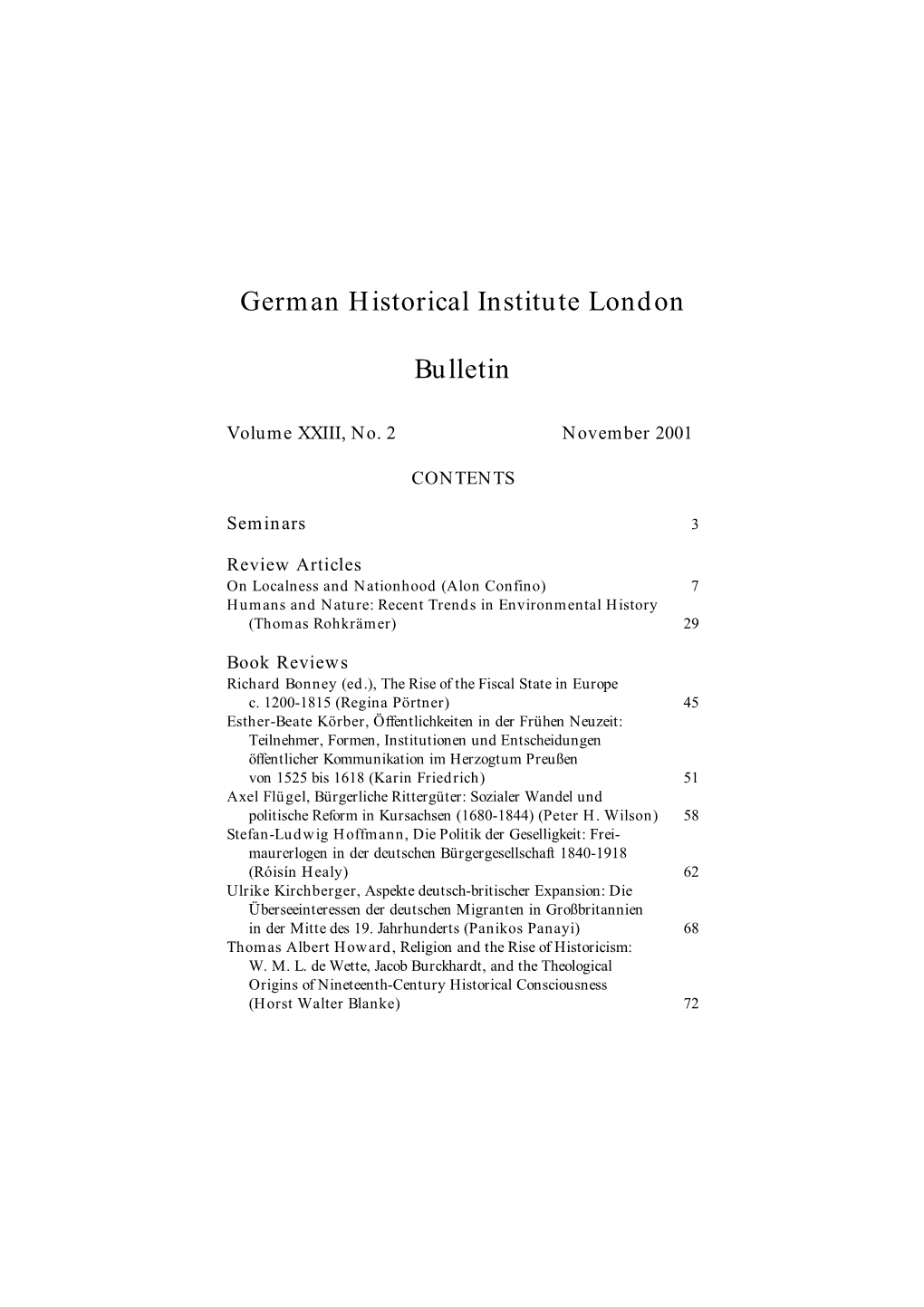 German Historical Institute London Bulletin Vol 23 (2001), No. 2