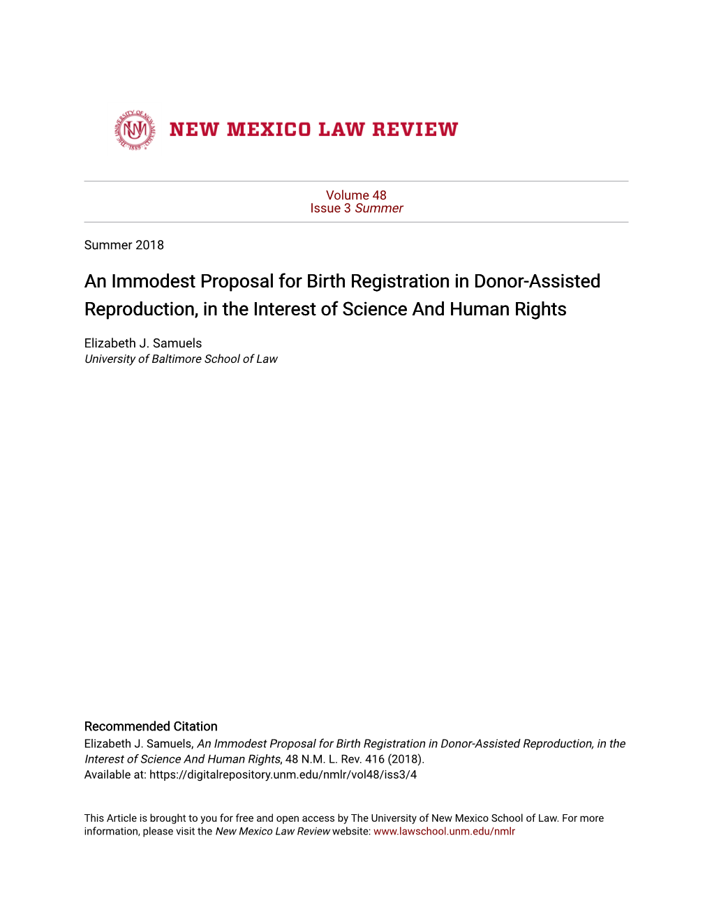 An Immodest Proposal for Birth Registration in Donor-Assisted Reproduction, in the Interest of Science and Human Rights