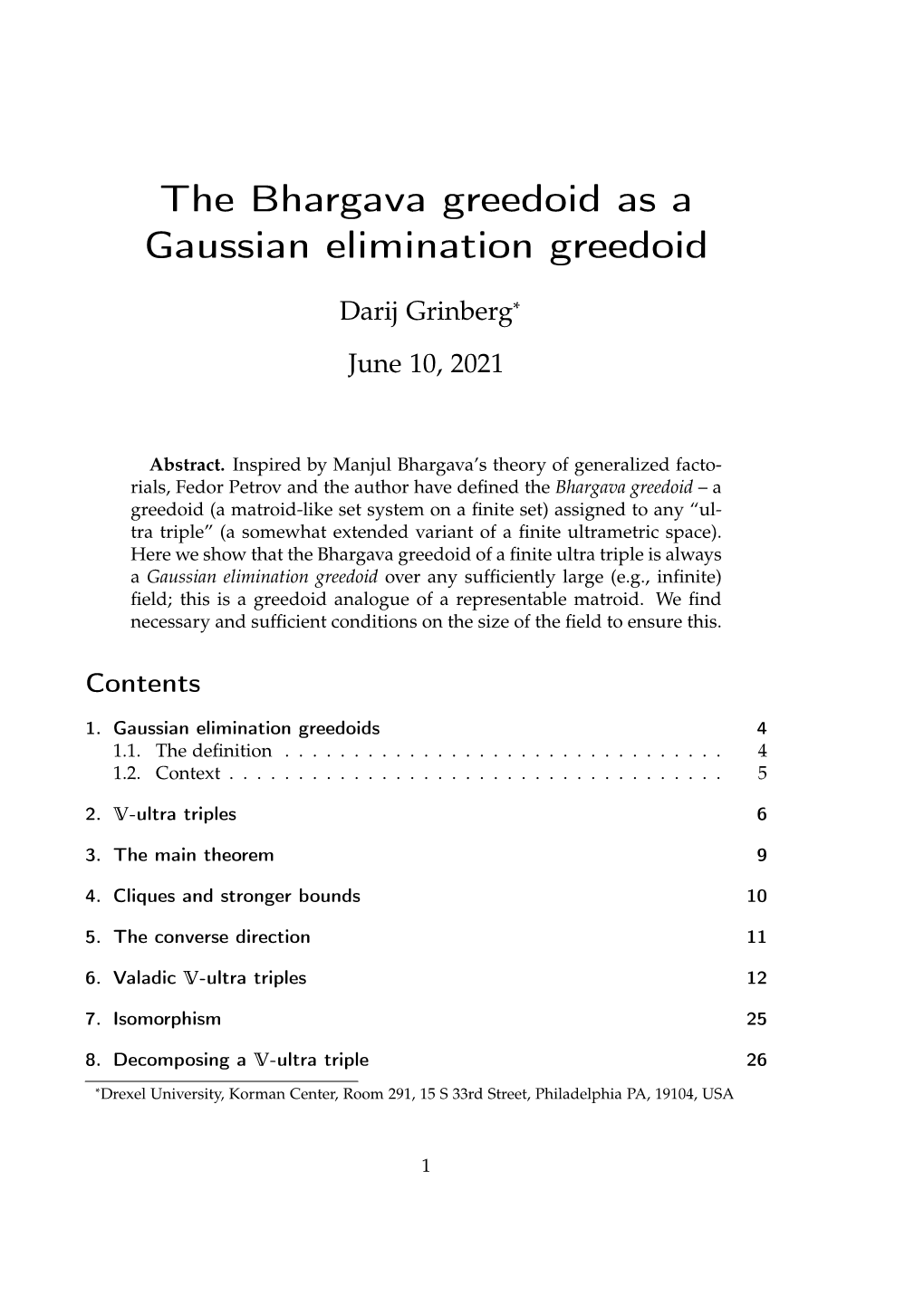 The Bhargava Greedoid As a Gaussian Elimination Greedoid