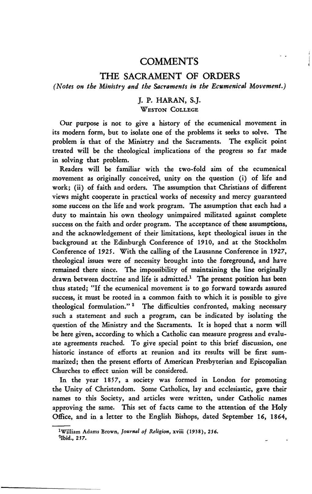 COMMENTS the SACRAMENT of ORDERS (Notes on the Ministry and the Sacraments in the Ecumenical Movement.)