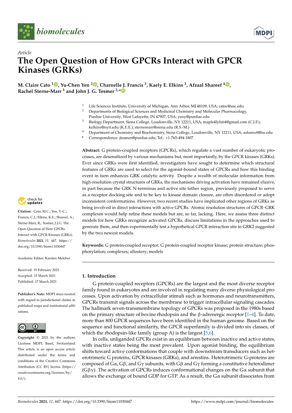 The Open Question of How Gpcrs Interact with GPCR Kinases (Grks)