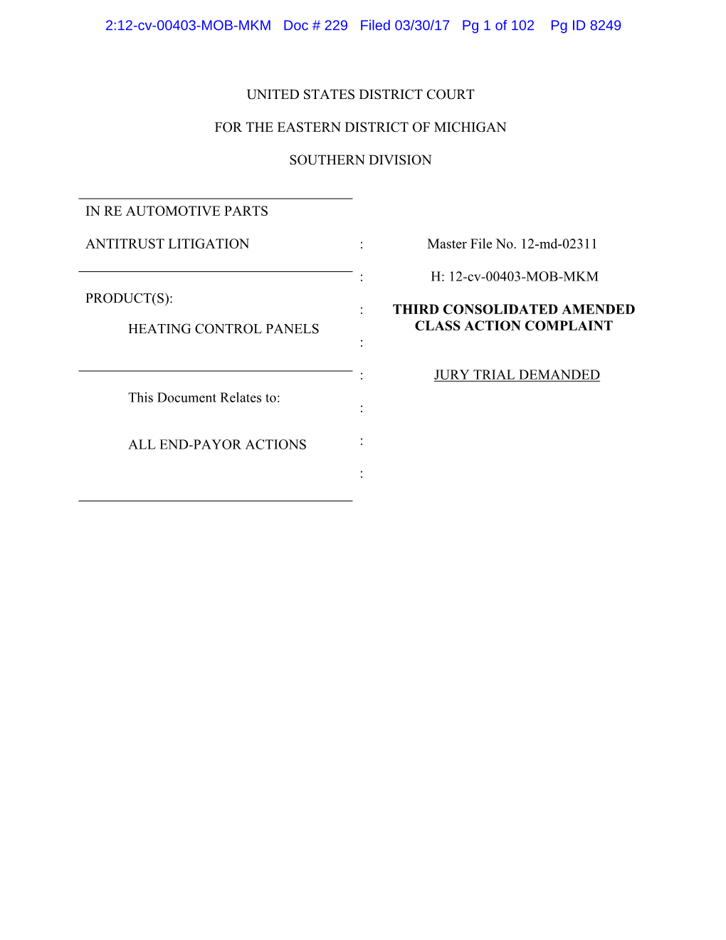 Heating Control Panels Third Consolidated Amended Class