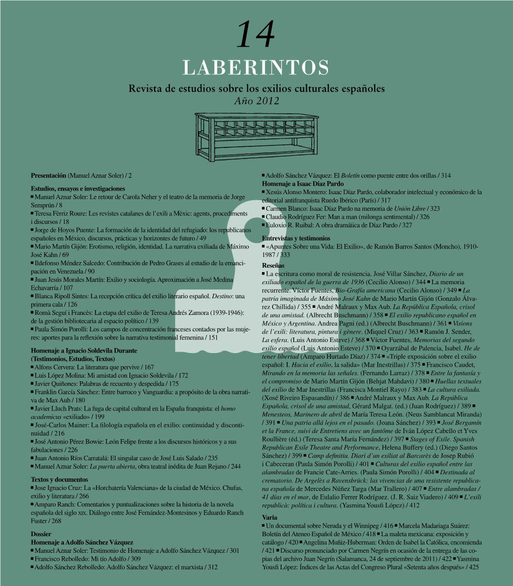 LABERINTOS Revista De Estudios Sobre Los Exilios Culturales Españoles Año 2012