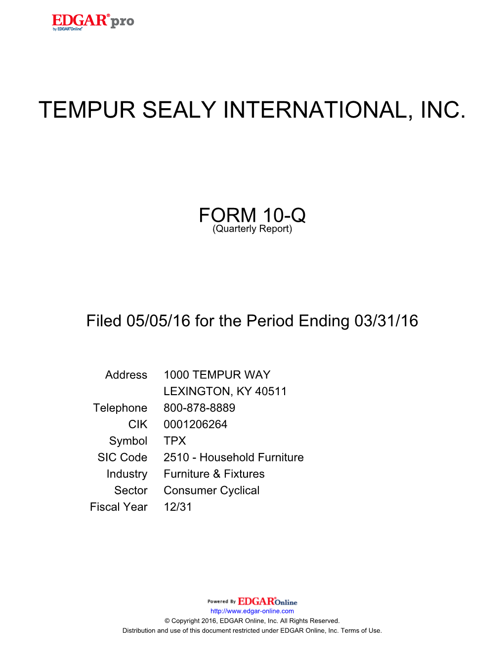 Tempur Sealy International, Inc