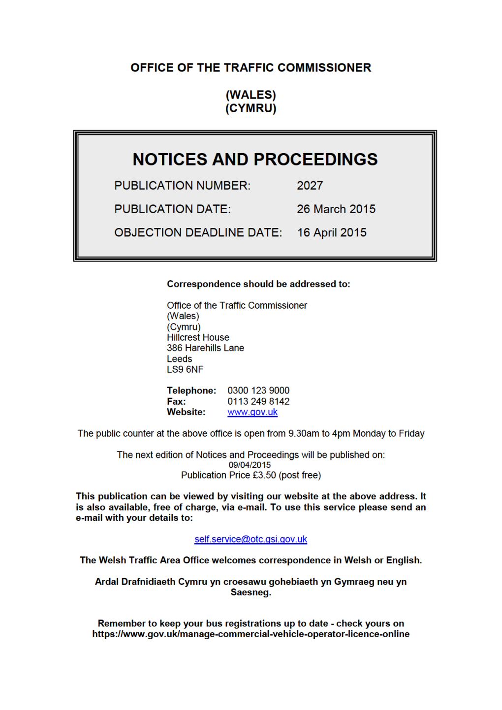 NOTICES and PROCEEDINGS 26 March 2015