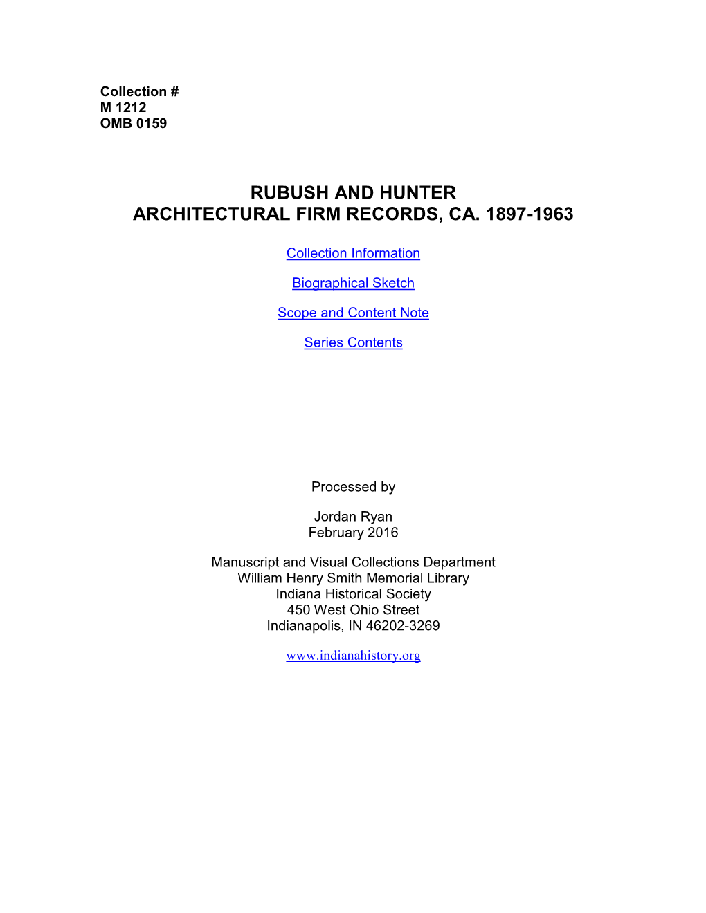 Rubush and Hunter Architectural Firm Records, Ca. 1897-1963