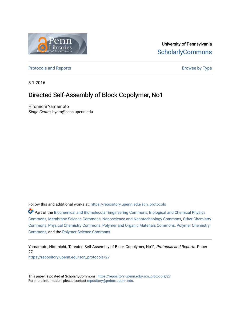 Directed Self-Assembly of Block Copolymer, No1