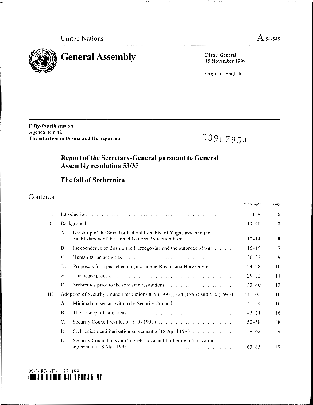 The Fall of Srebrenica, Report of the UN Secretary-General 15