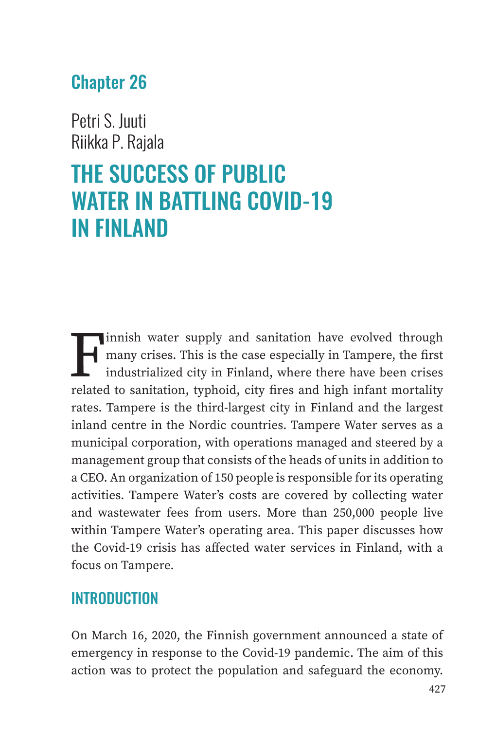 The Success of Public Water in Battling Covid-19 in Finland