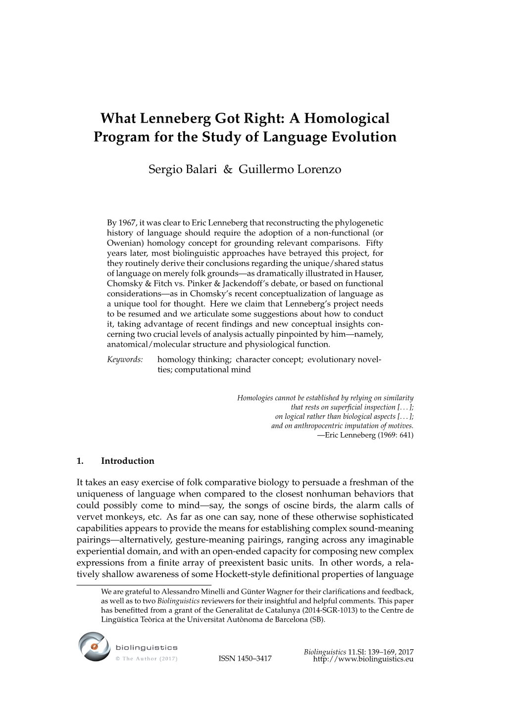 What Lenneberg Got Right: a Homological Program for the Study of Language Evolution