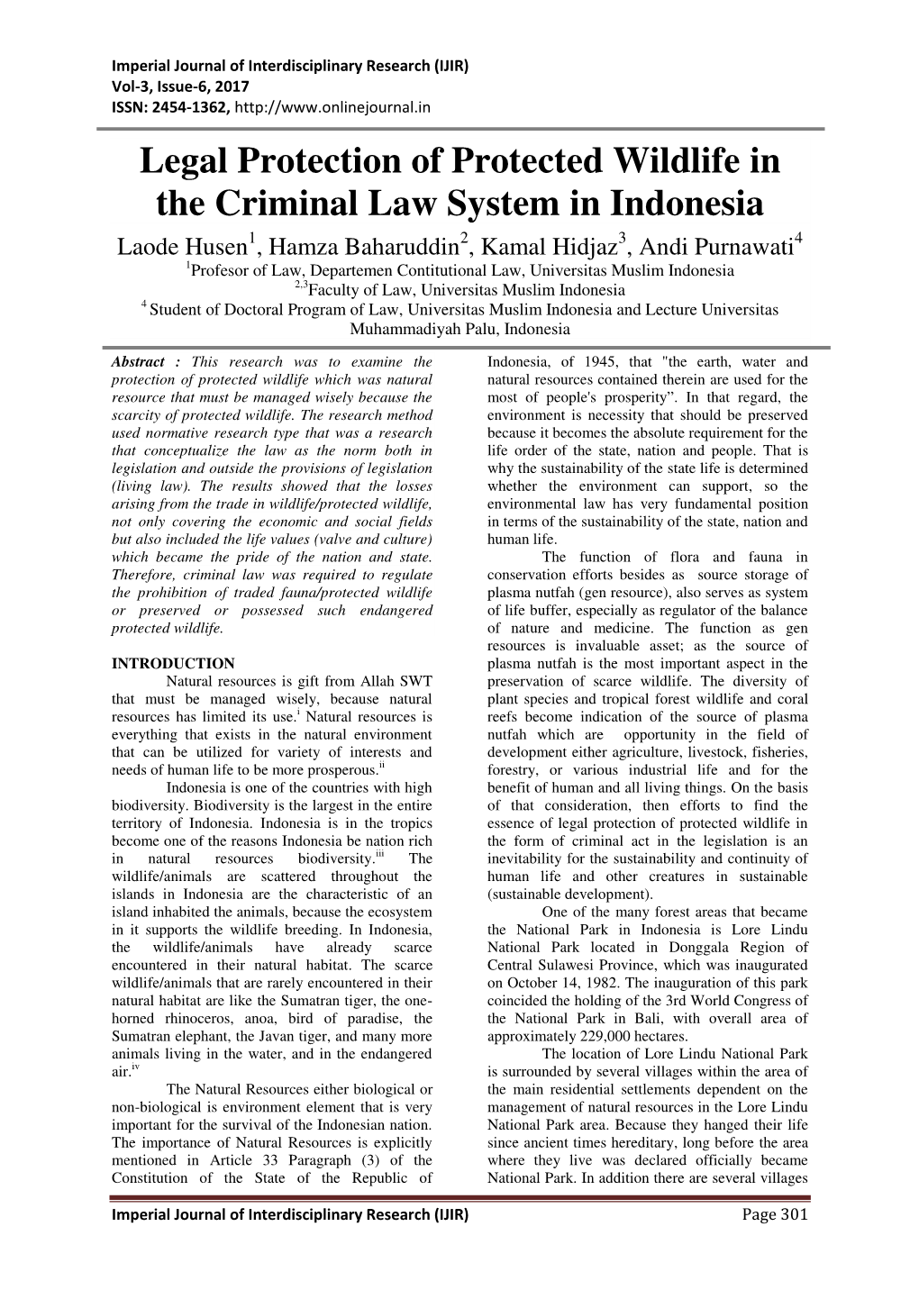 Legal Protection of Protected Wildlife in the Criminal Law System in Indonesia