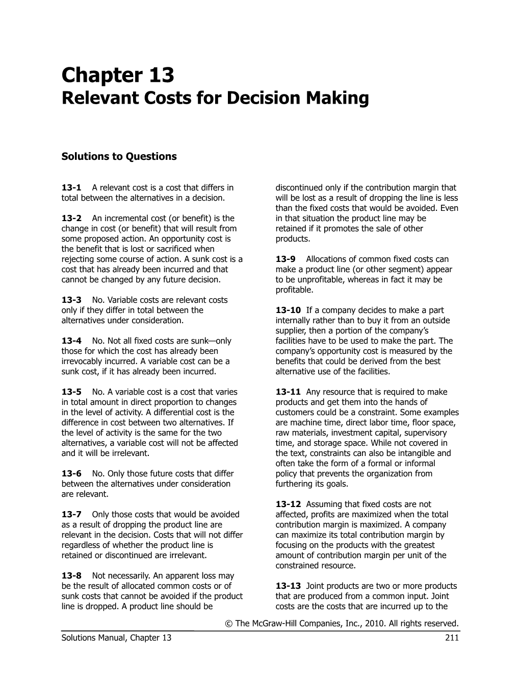 Relevant Costs for Decision Making