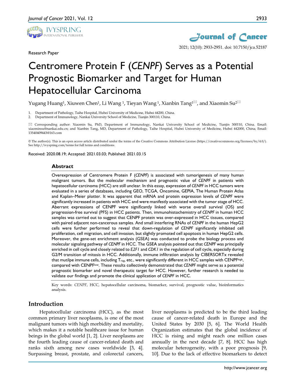 (CENPF) Serves As a Potential Prognostic