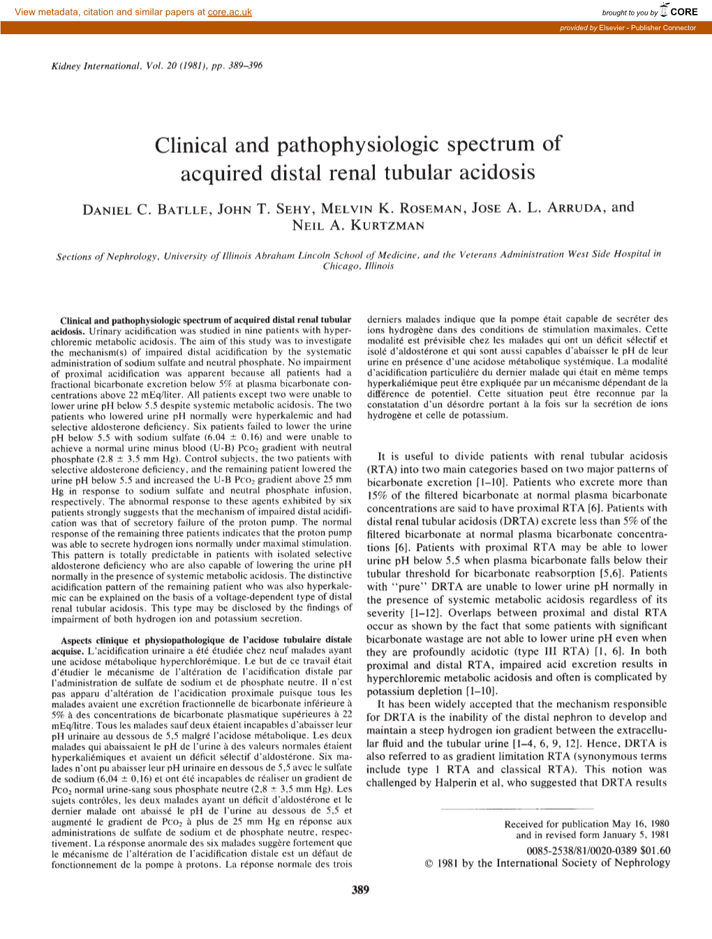 Clinical and Pathophysiologic Spectrum of Acquired Distal Renal Tubular Acidosis