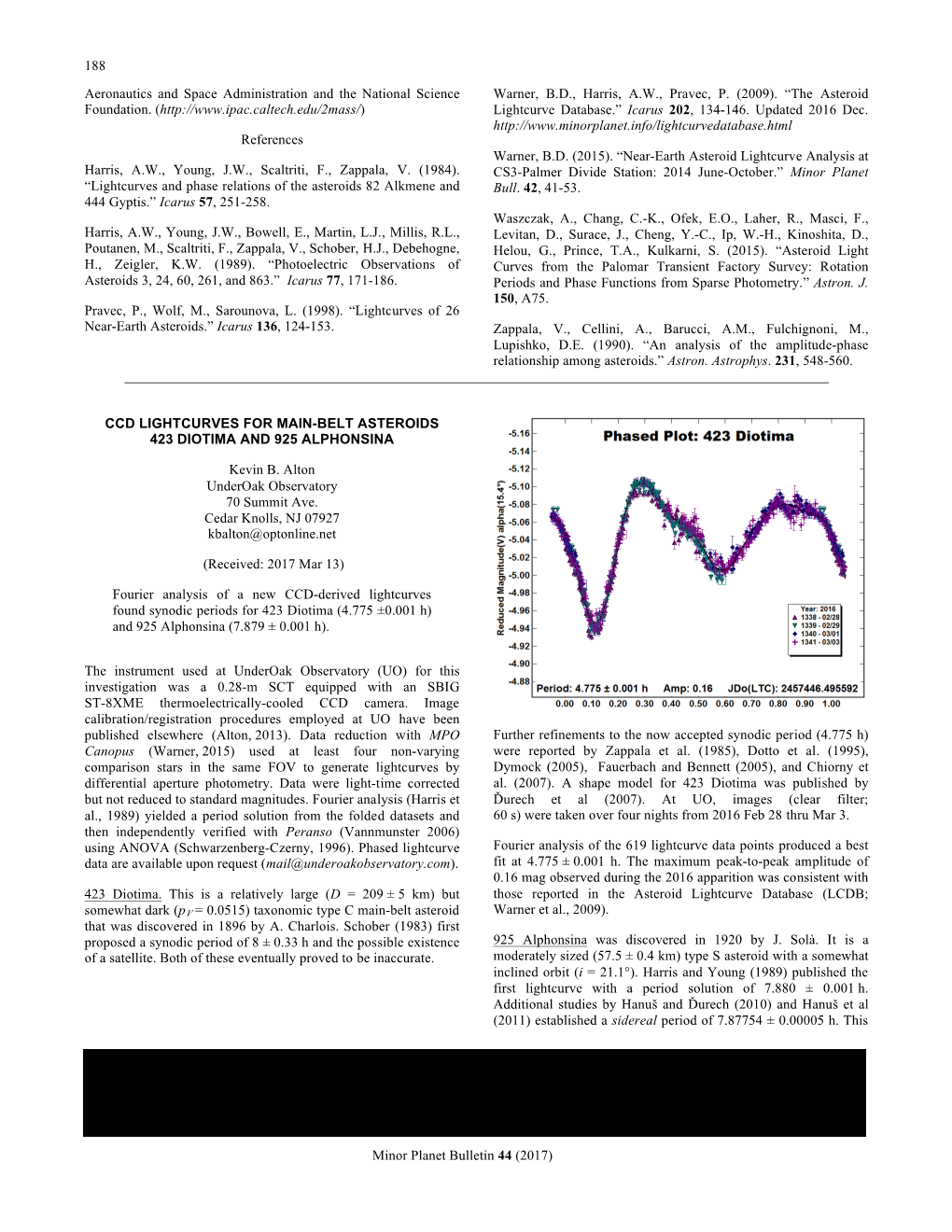 Ccd Lightcurves for Main-Belt Asteroids 423 Diotima and 925 Alphonsina