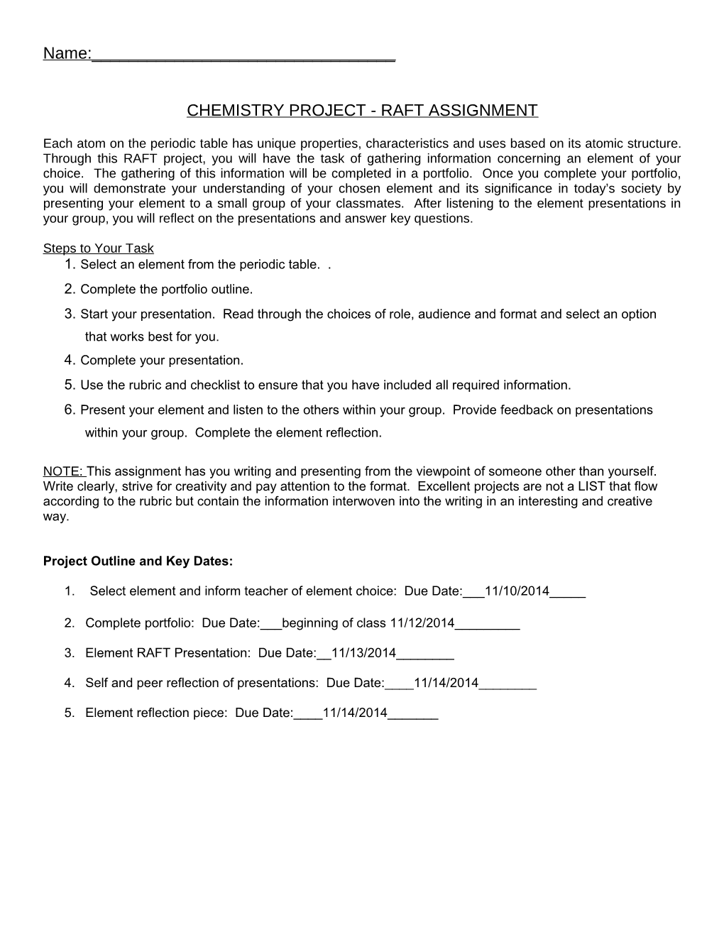 Chemistry Project - Raft Assignment