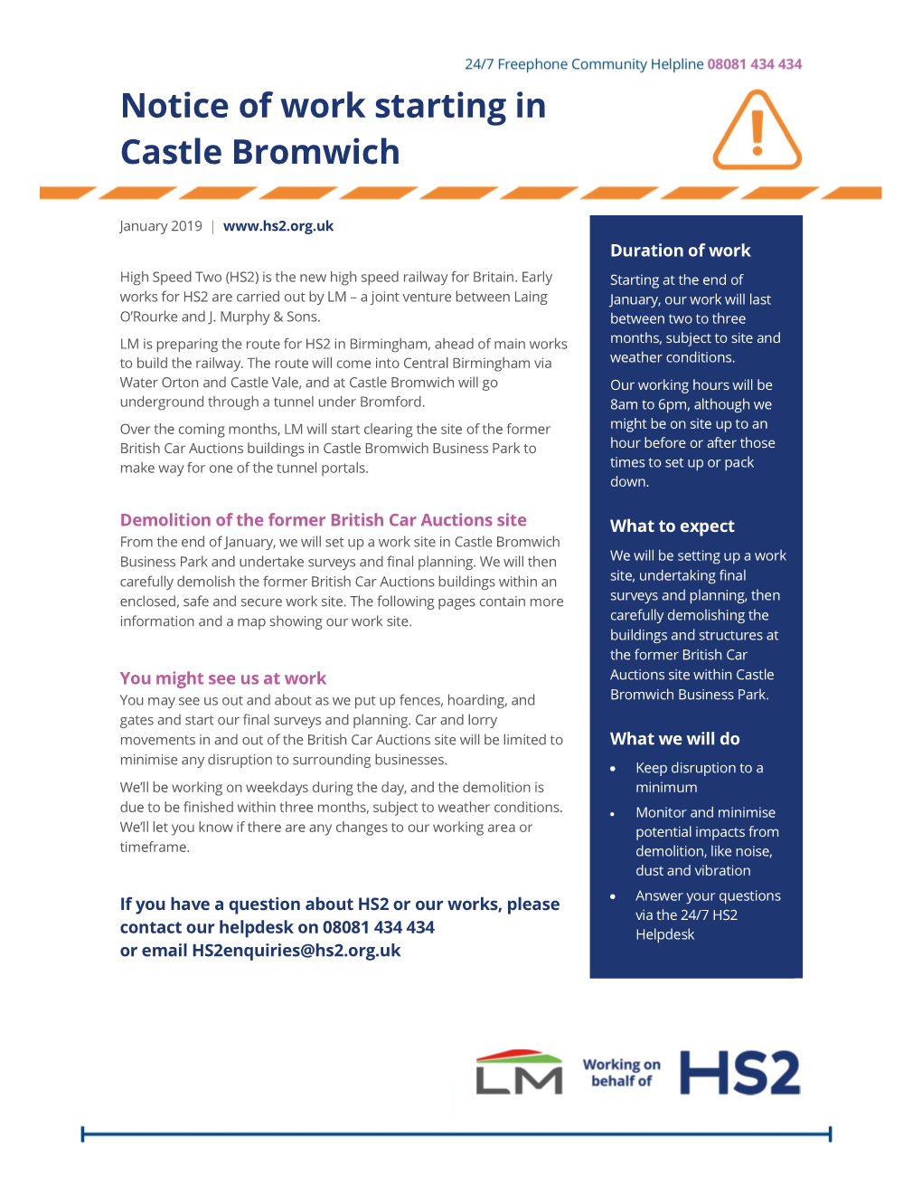 Notice of Work Starting in Castle Bromwich