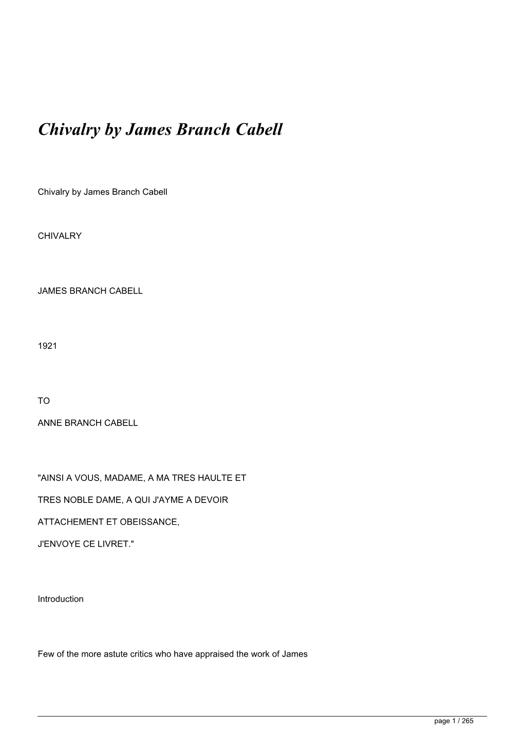 Chivalry by James Branch Cabell</H1>