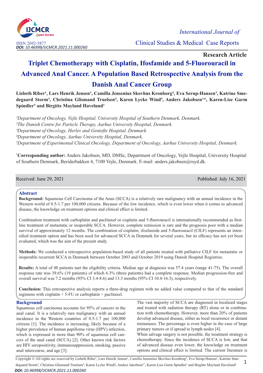 Triplet Chemotherapy with Cisplatin, Ifosfamide and 5-Fluorouracil in Advanced Anal Cancer. a Population Based Retrospective An