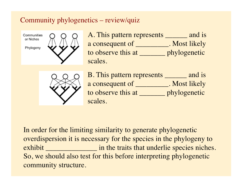 Community Phylogenetics – Review/Quiz A. This Pattern Represents ______And Is a Consequent of ______
