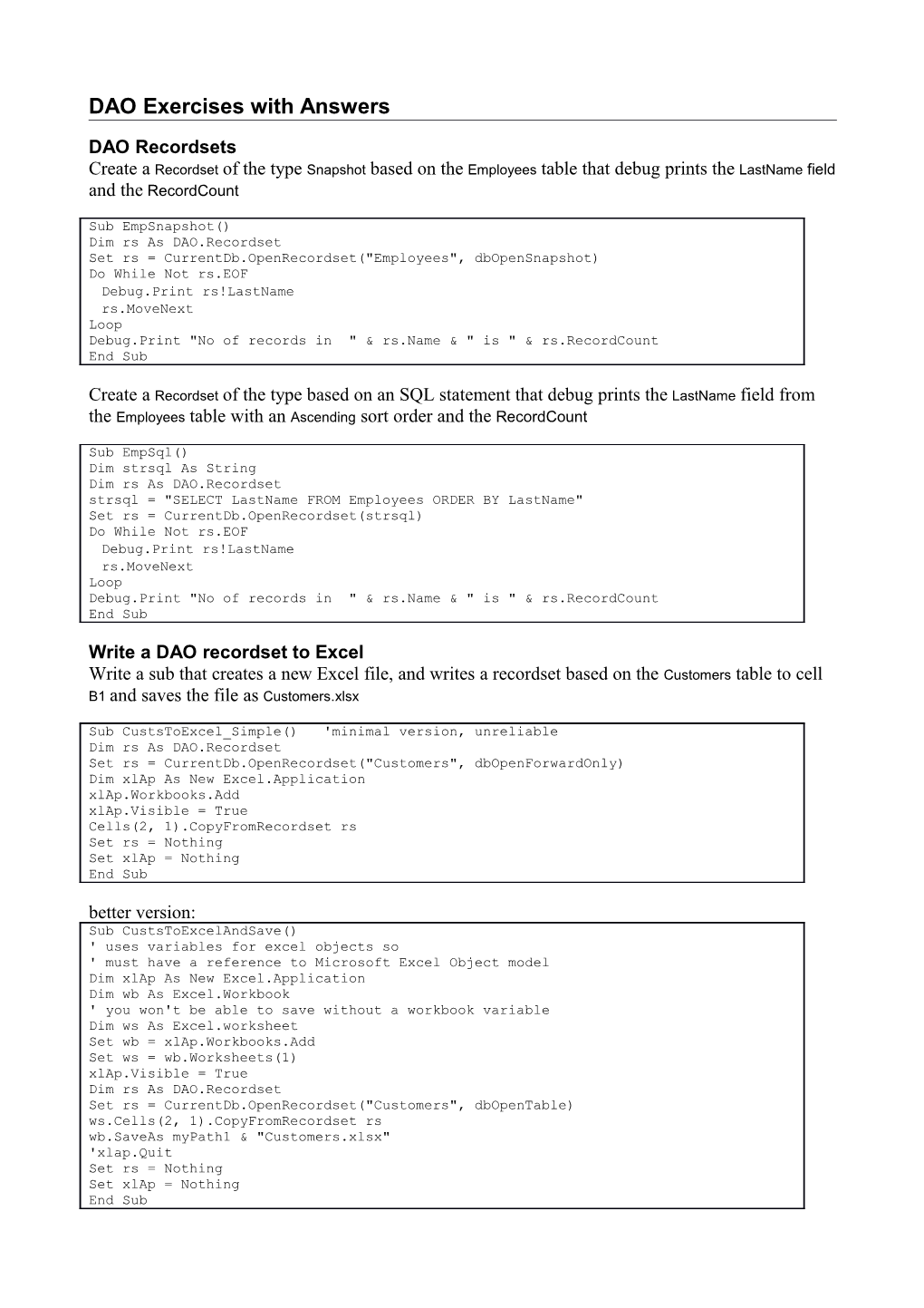 DAO Exercises with Answers